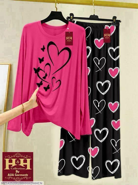 Pink Printed 2-Piece Women's Night Suit Set