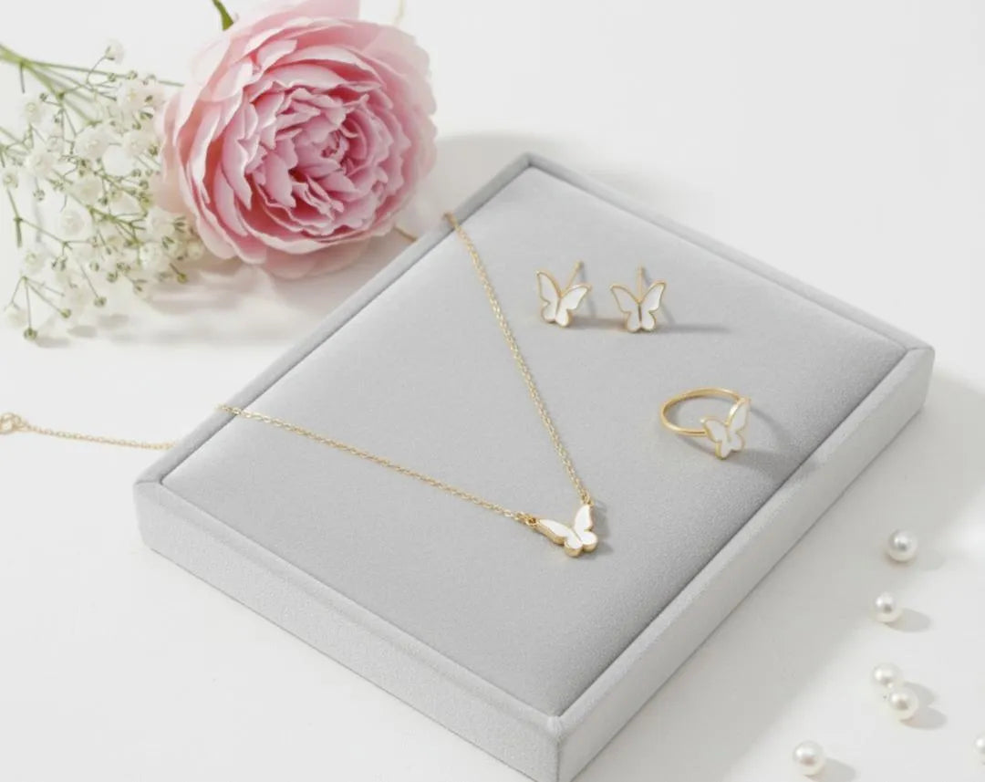 Butterfly Necklace Set Gold Tones Lightweight Alloy for Women