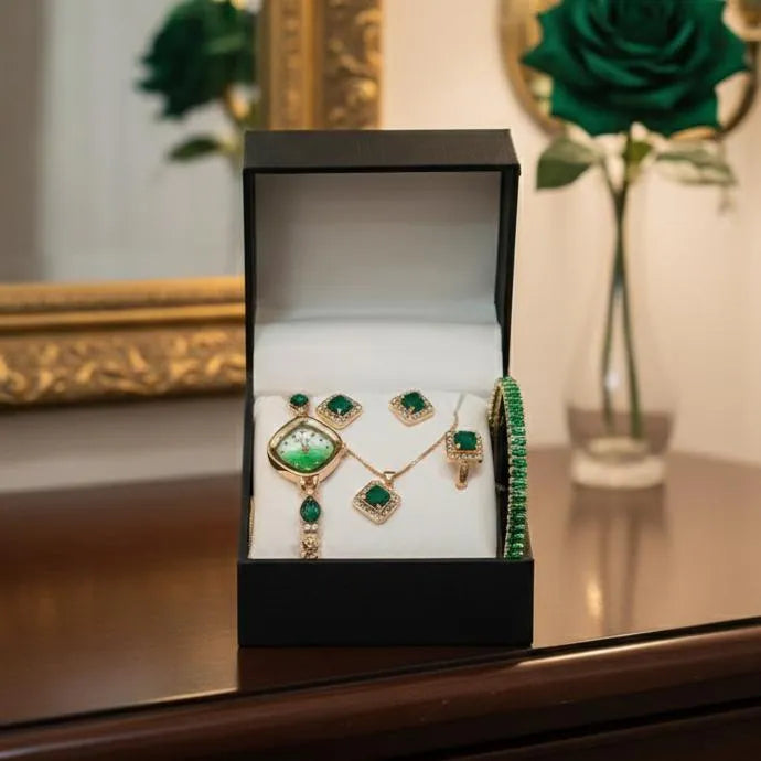 Elegant Red Jewelry Box with Watches & Rings