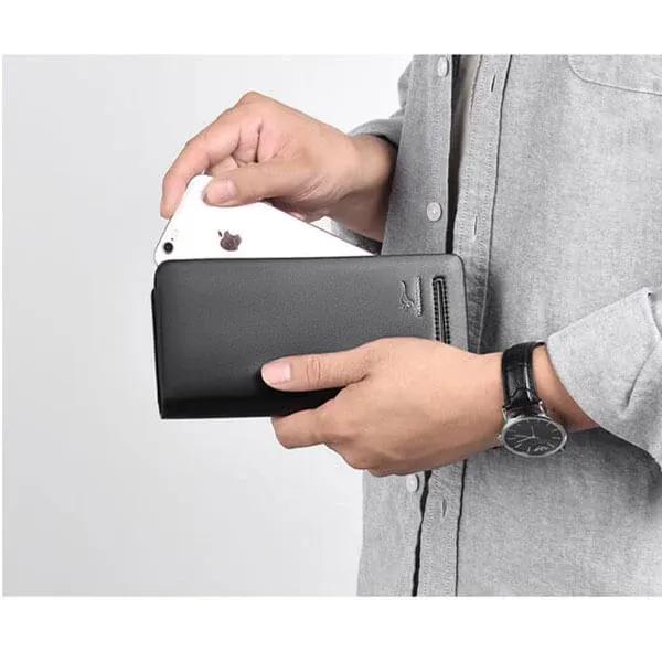 Black Slim Wallet for Men Women with Zipper Pocket
