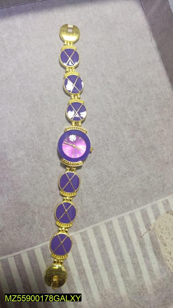 Women's Purple Gold Quartz Watch 35mm Stainless Steel Strap