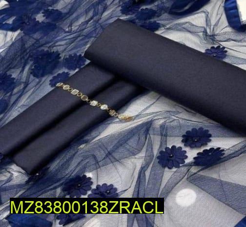 Unstitched Silk Embroidered Suit for Men Blue