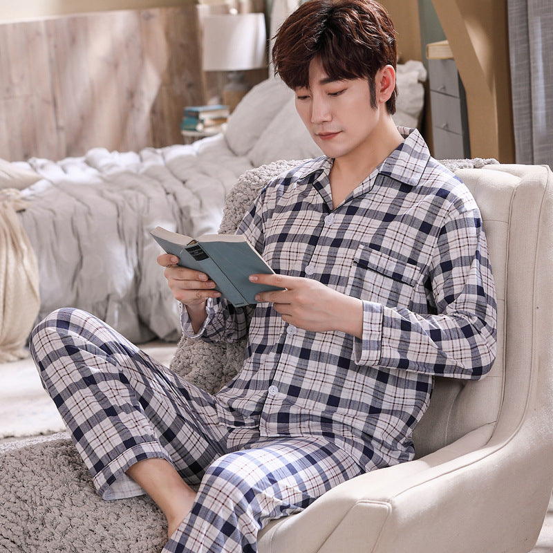 Men Long Sleeve Cotton Pajamas Plus Size Winter Home Wear