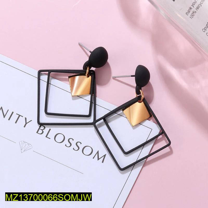 Black Square Drop Earrings with Gold Accent Acrylic