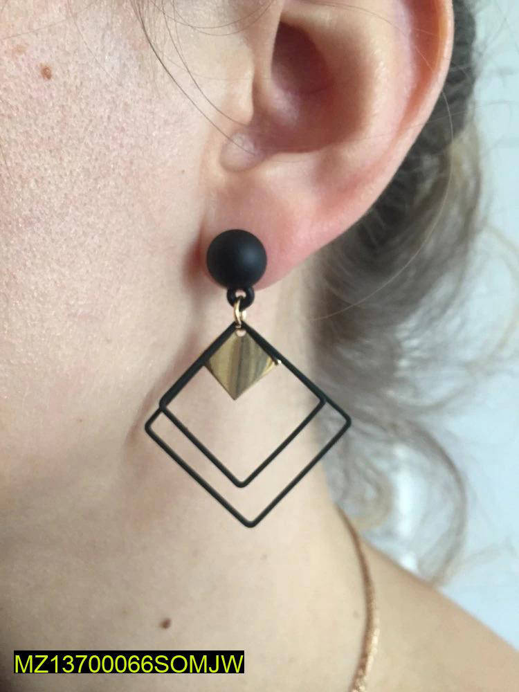 Black Square Drop Earrings with Gold Accent Acrylic