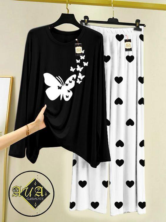Black & White Printed Night Suit for Home Comfort