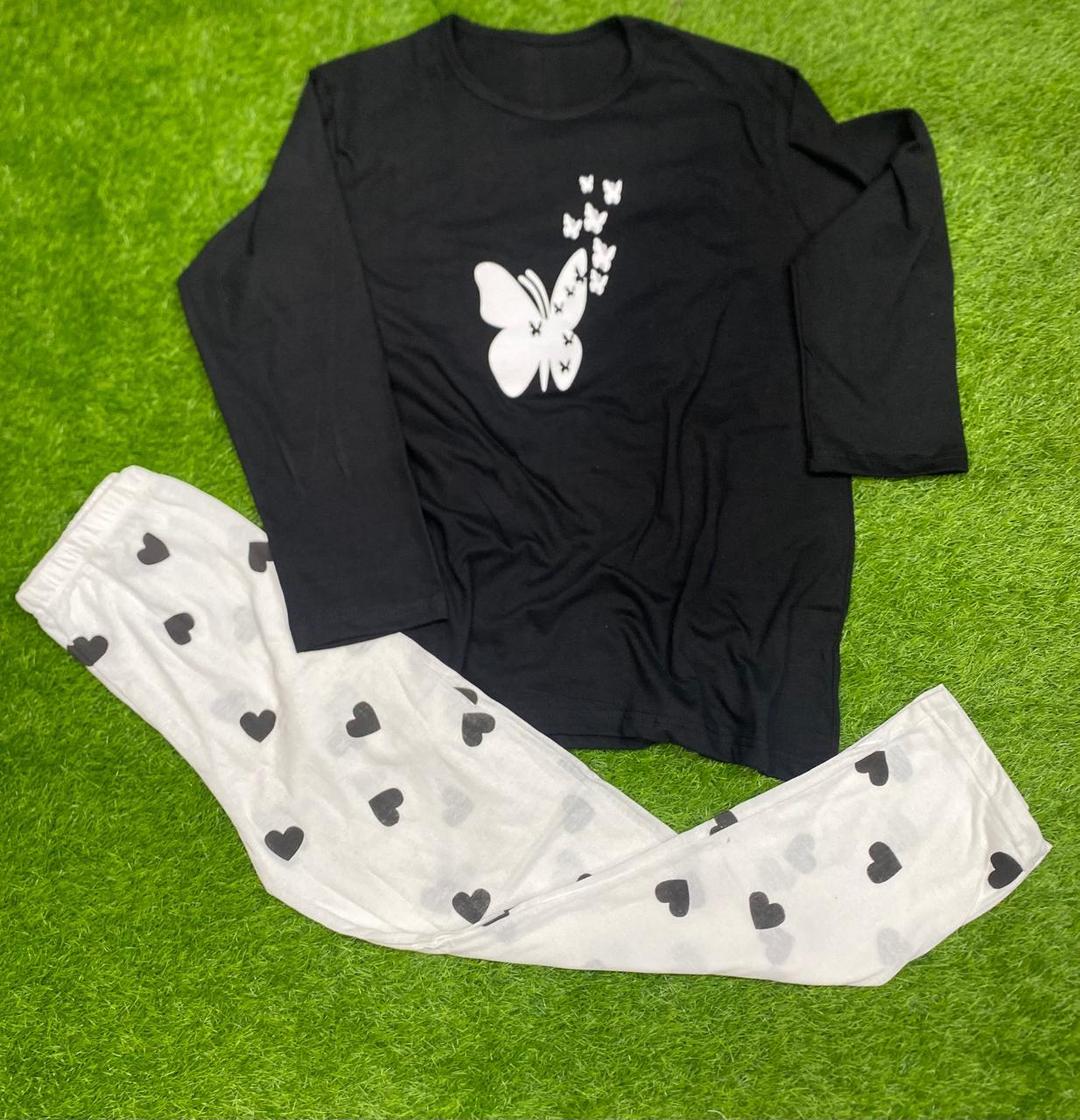Black & White Printed Night Suit for Home Comfort