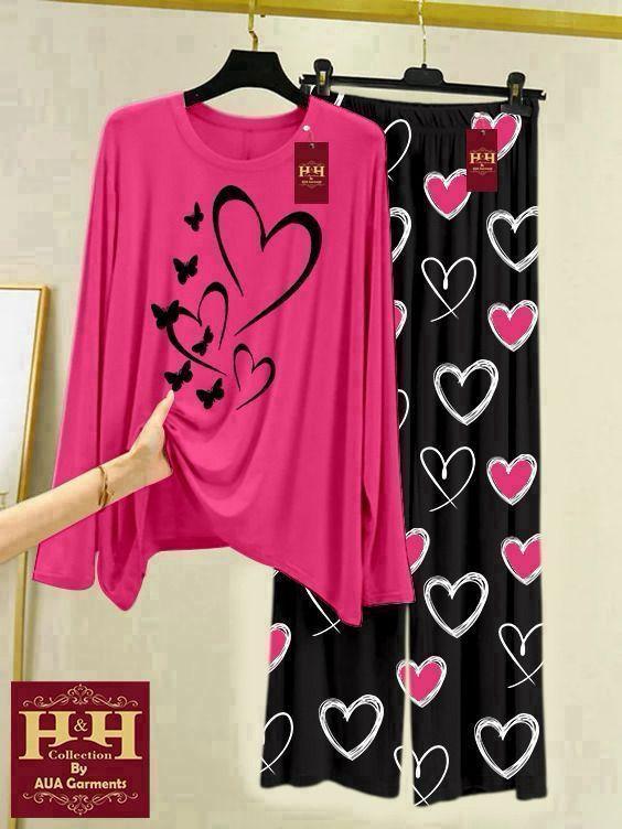 Pink Printed 2-Piece Women's Night Suit Set