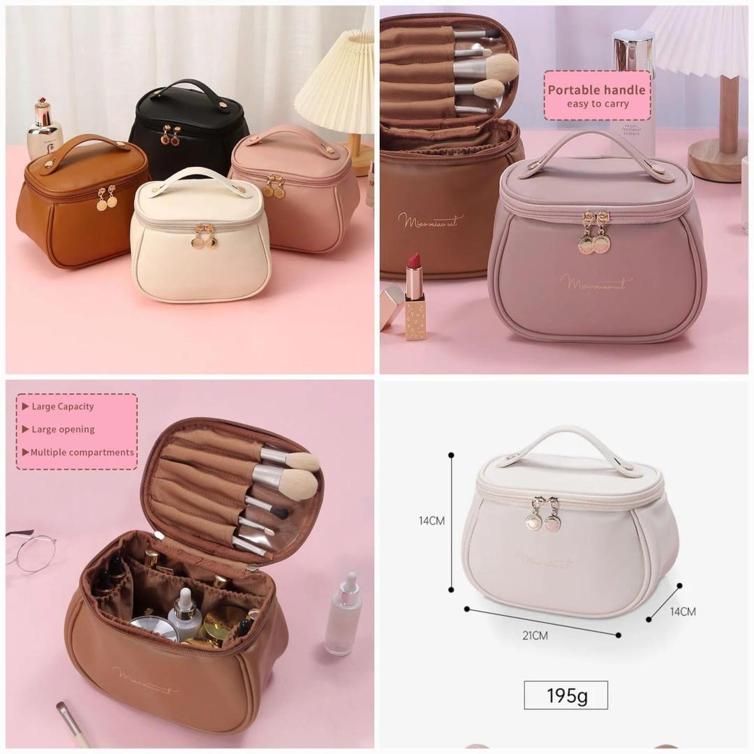 Premium PU Leather Makeup Pouch with Brush Compartments