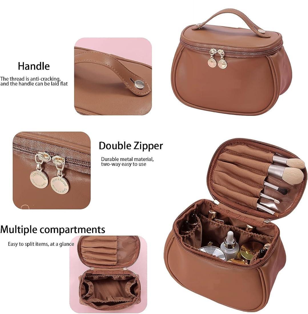 Premium PU Leather Makeup Pouch with Brush Compartments