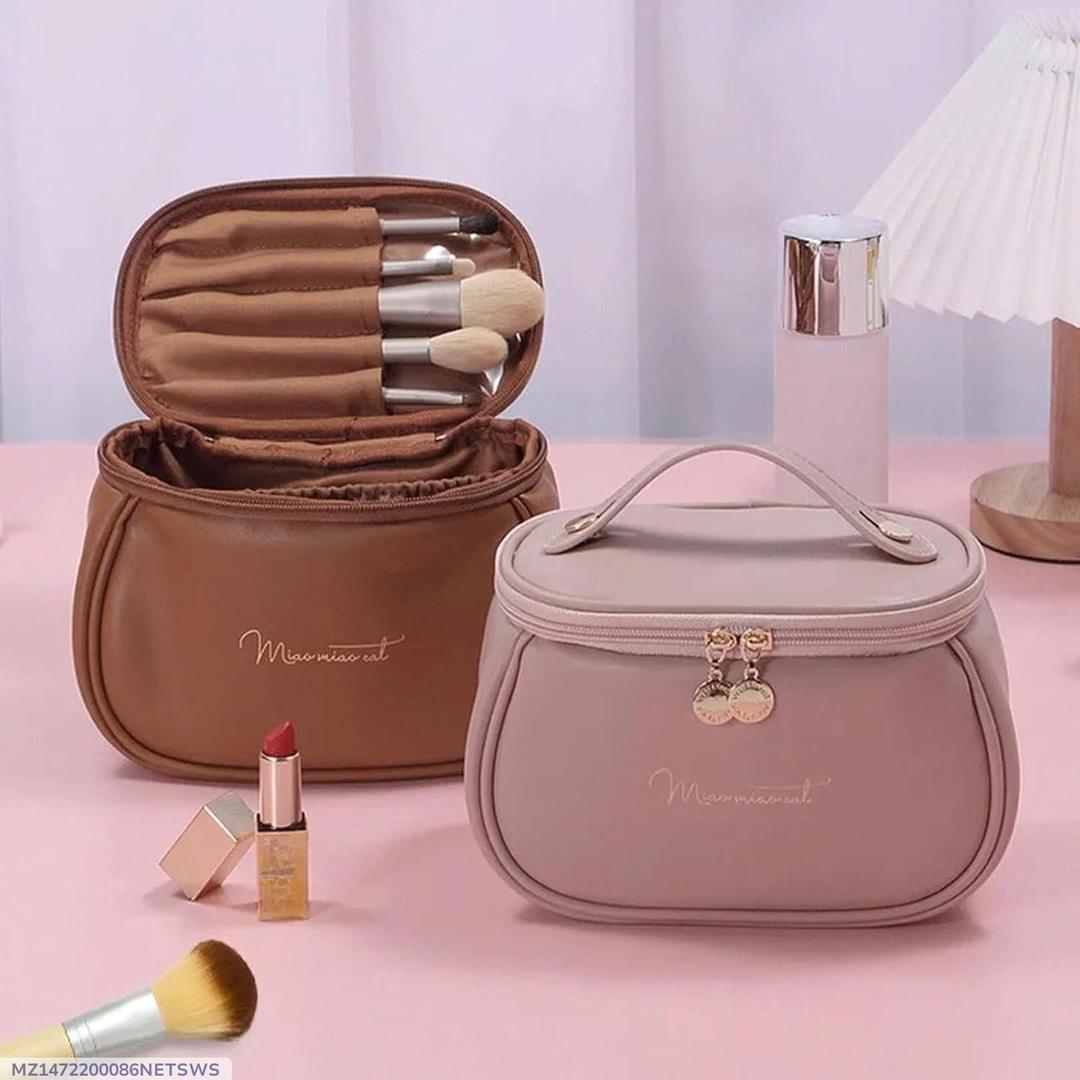 Premium PU Leather Makeup Pouch with Brush Compartments