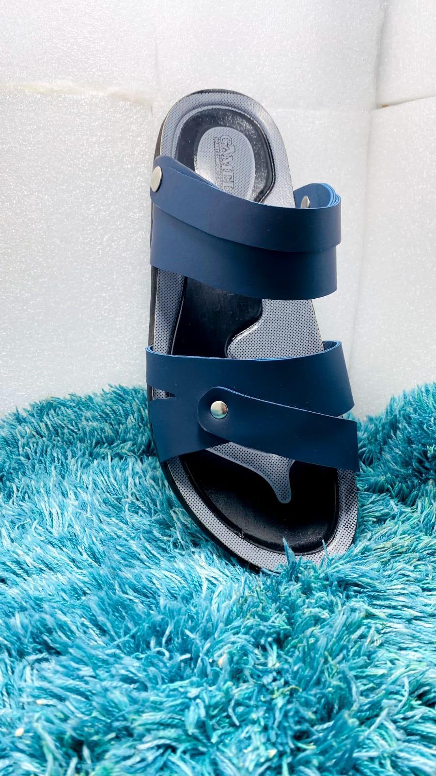 Men Blue Synthetic Leather Casual Sandals