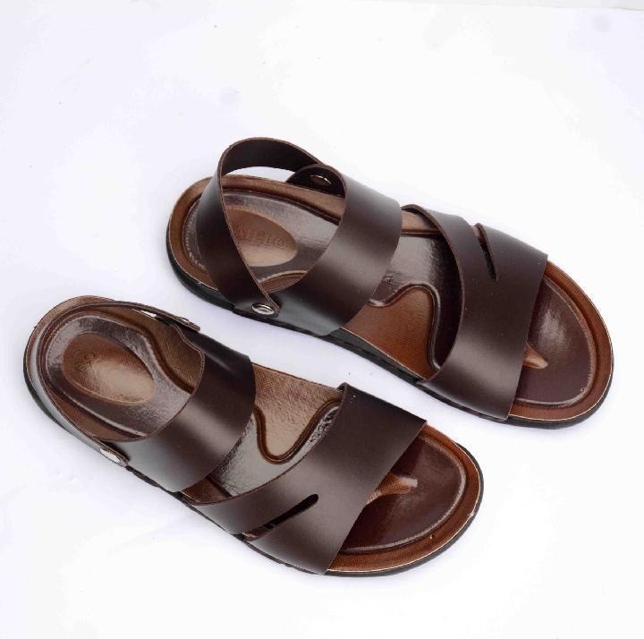 Men's Brown Synthetic Leather Sandals with Side Button Fastening