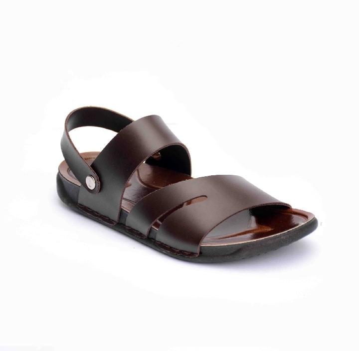 Men's Brown Synthetic Leather Sandals with Side Button Fastening