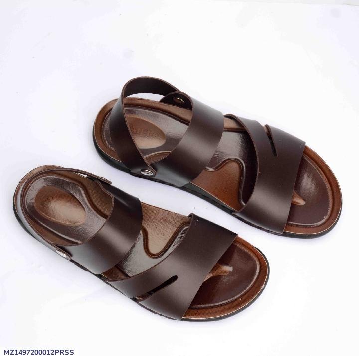 Men's Brown Synthetic Leather Sandals with Side Button Fastening