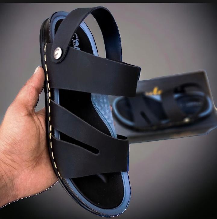 Men's Black Synthetic Leather Sandals Size 6-11