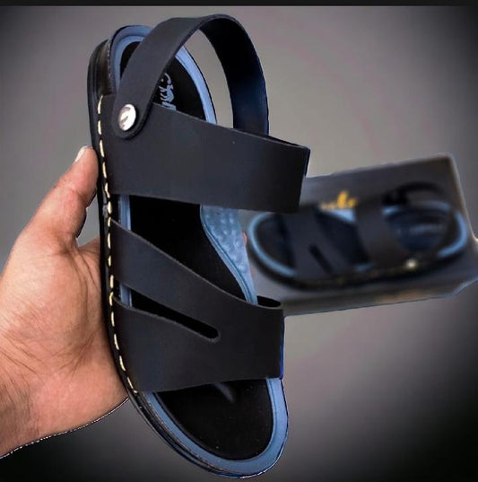 Men's Black Synthetic Leather Sandals Size 6-11