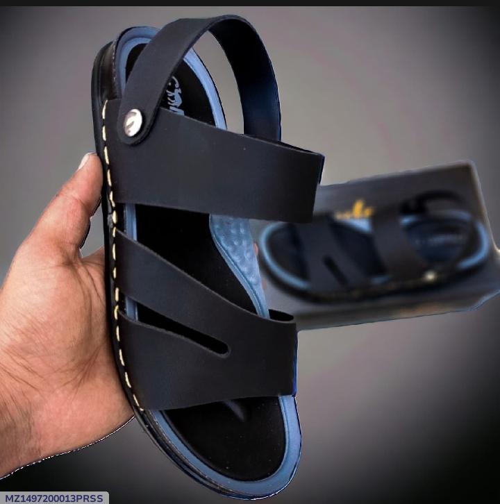 Men's Black Synthetic Leather Sandals Size 6-11