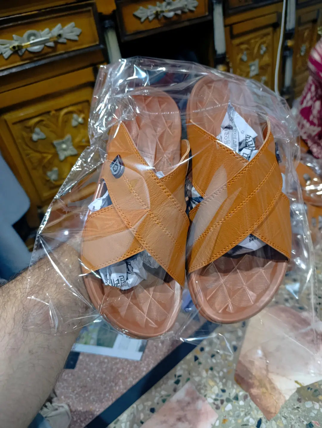 Men's Cross Strap Slide Sandals | Premium Soft Comfortable Slippers for Men | Lightweight Anti-Slip Casual Summer Slides | Indoor Outdoor Open Toe Brown Sandals
