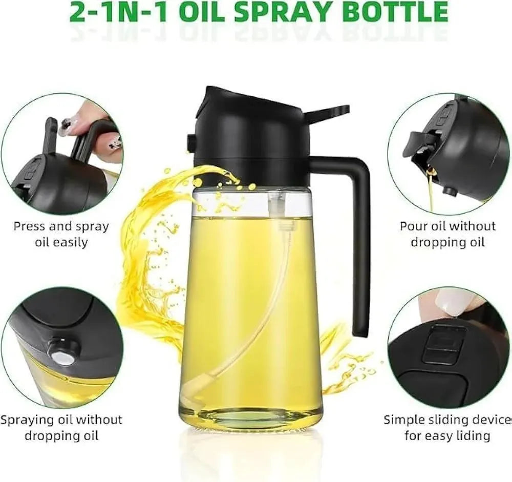 2-in-1 Oil Spray Bottle Glass Black