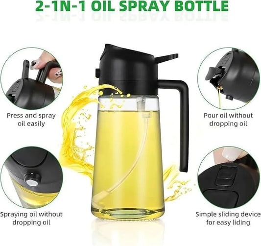 2-in-1 Oil Spray Bottle Glass Black