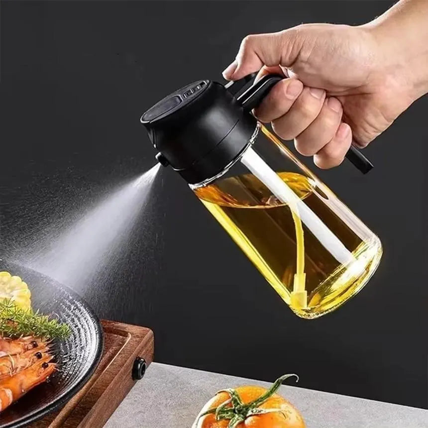 2-in-1 Oil Spray Bottle Glass Black