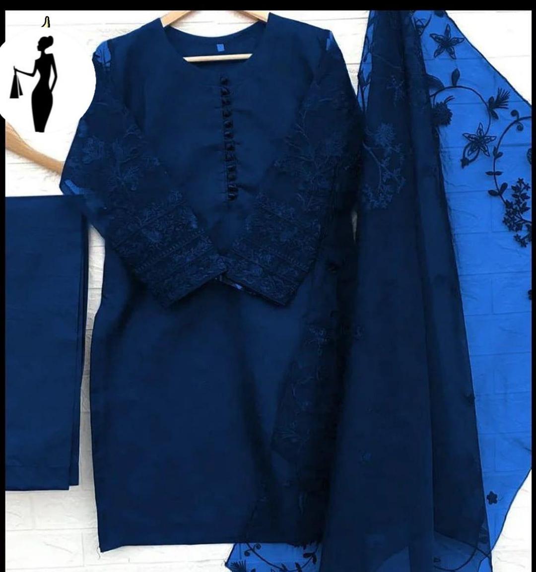 Blue Embroidered 3-Piece Pakistani Suit with Dupatta