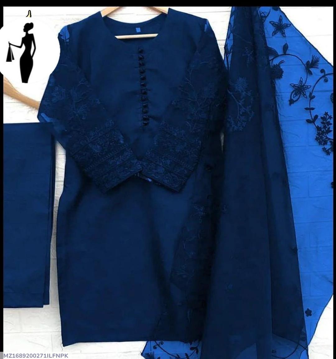 Blue Embroidered 3-Piece Pakistani Suit with Dupatta