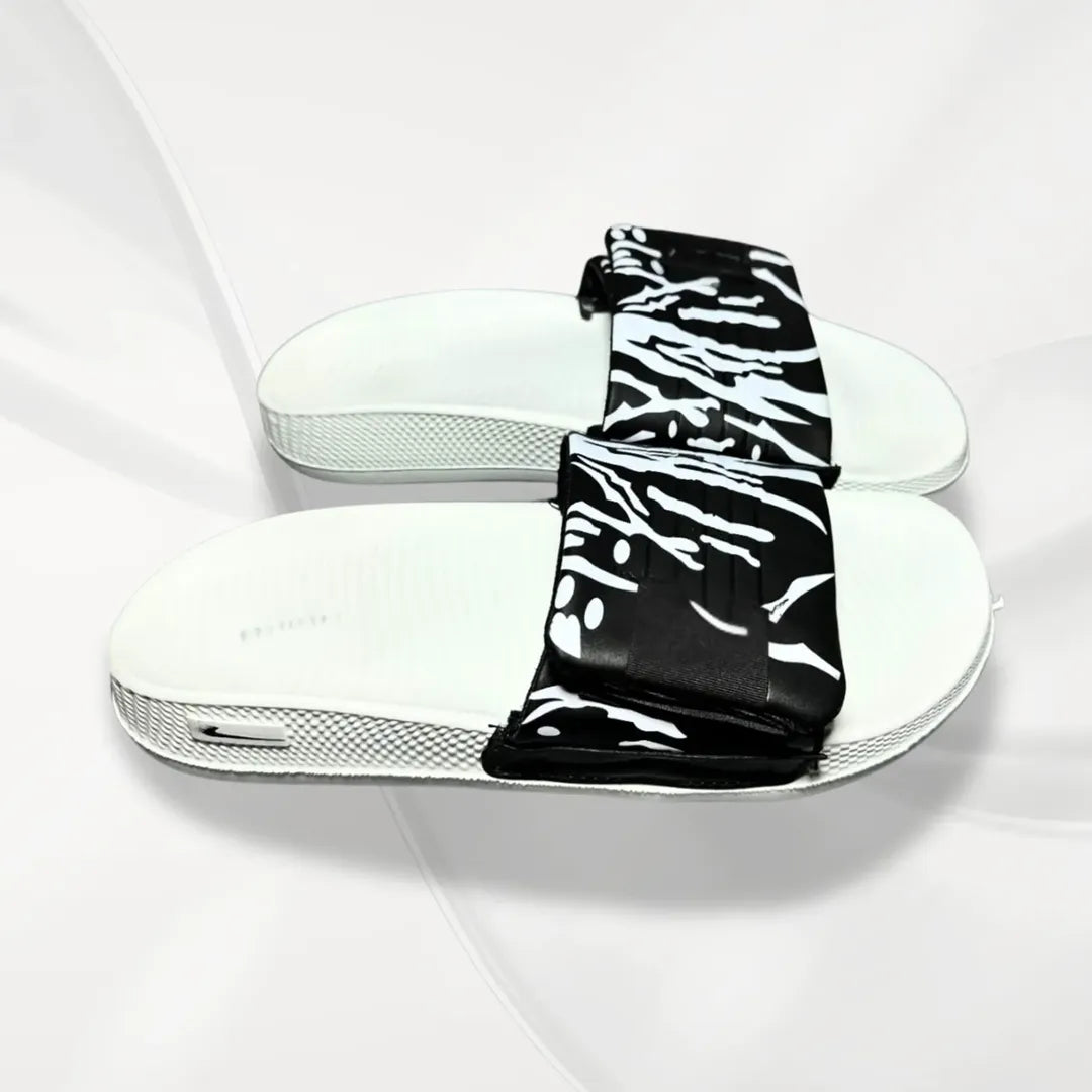 Men Black Printed Slide Slippers White Foam All Season