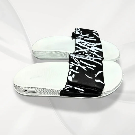 Men Black Printed Slide Slippers White Foam All Season