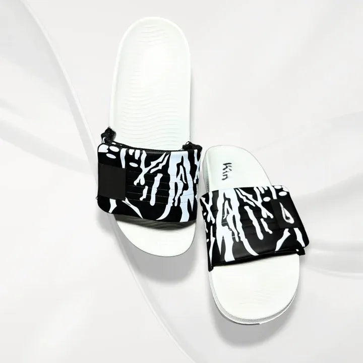 Men Black Printed Slide Slippers White Foam All Season