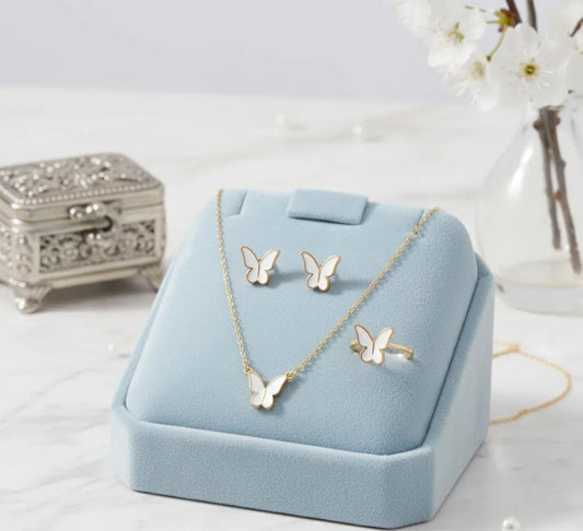 Butterfly Necklace Set Gold Tones Lightweight Alloy for Women