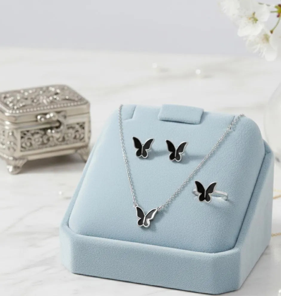Butterfly Necklace Set Gold Tones Lightweight Alloy for Women