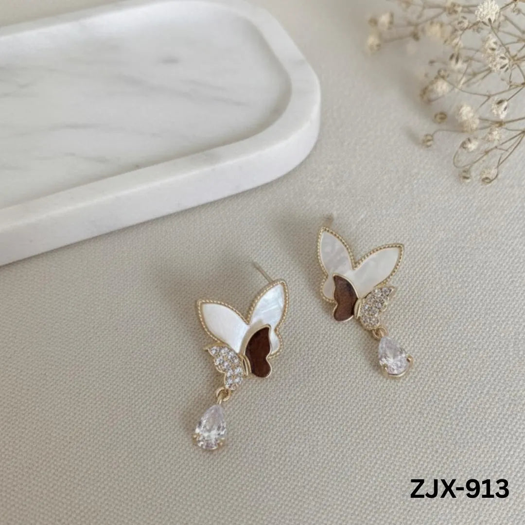 Korean Butterfly Pearl Earrings with Crystal Dangle
