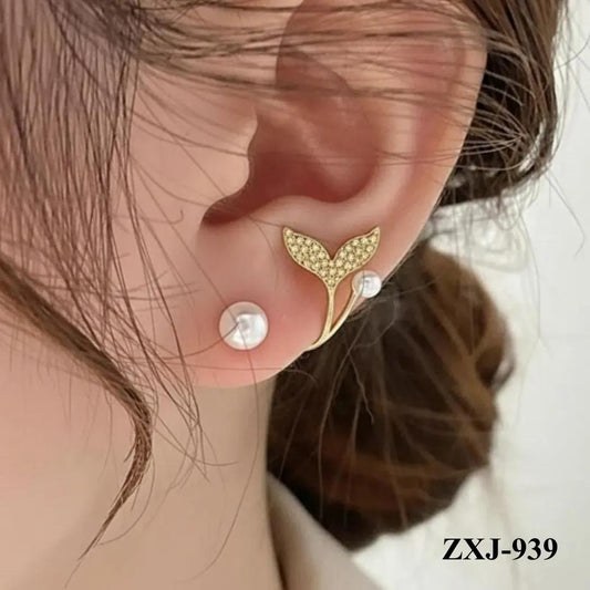 Korean Fish Tail Earrings Gold Plated Lightweight Comfortable