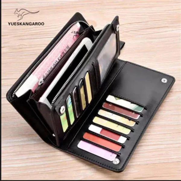 Black Slim Wallet for Men Women with Zipper Pocket