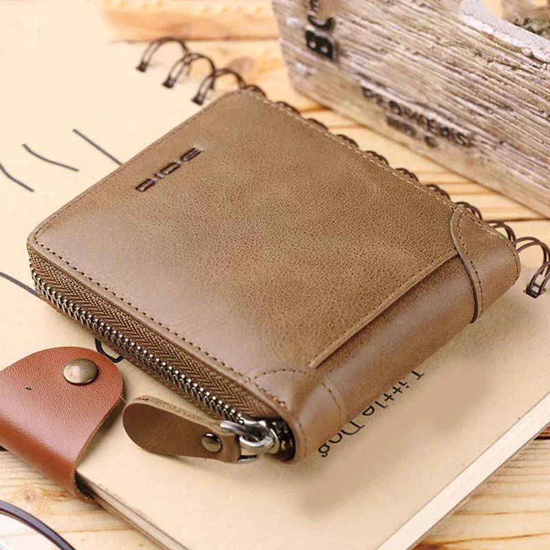 DIDE Premium Leather Wallets Black Brown Zipper Closure