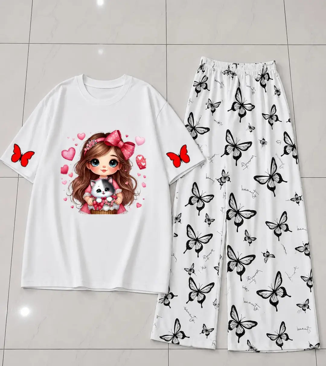 2 Pcs Women's Stitched Jersey Printed Night Suit