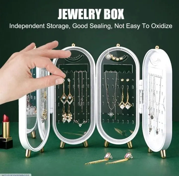 White Gold-Tone Jewelry Box for Earrings Necklaces Bangles