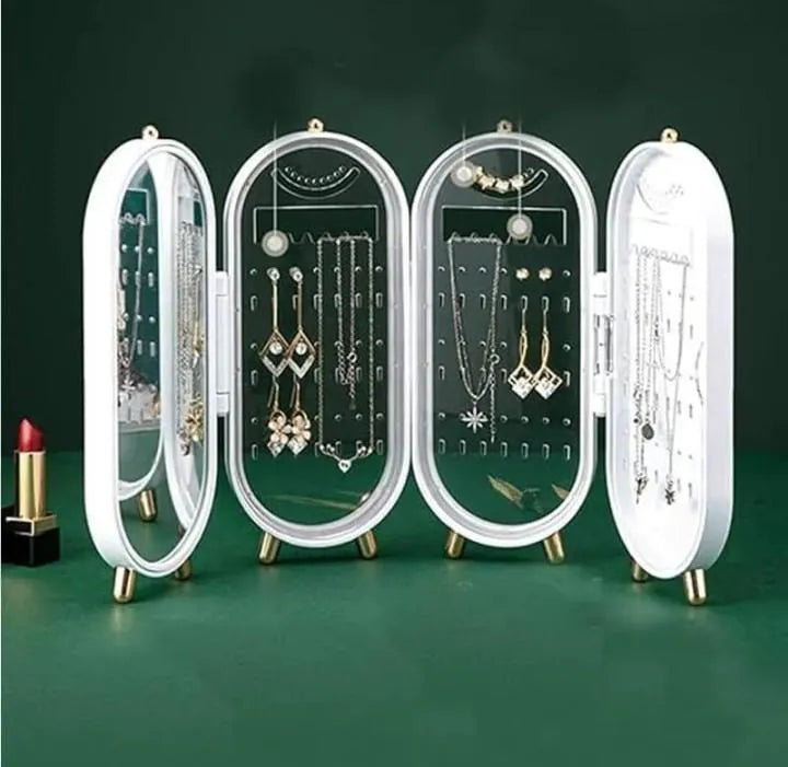 White Gold-Tone Jewelry Box for Earrings Necklaces Bangles