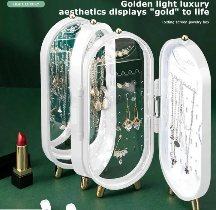 White Gold-Tone Jewelry Box for Earrings Necklaces Bangles