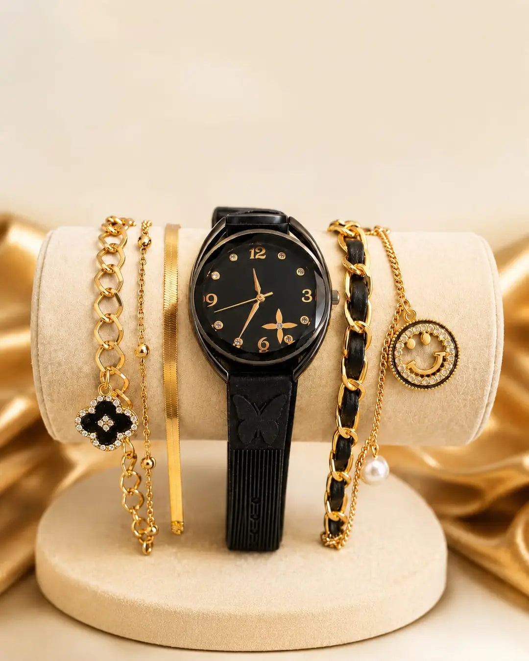 3 Pcs Modern Design Gold Plated Artificial Stones Chain Bracelet