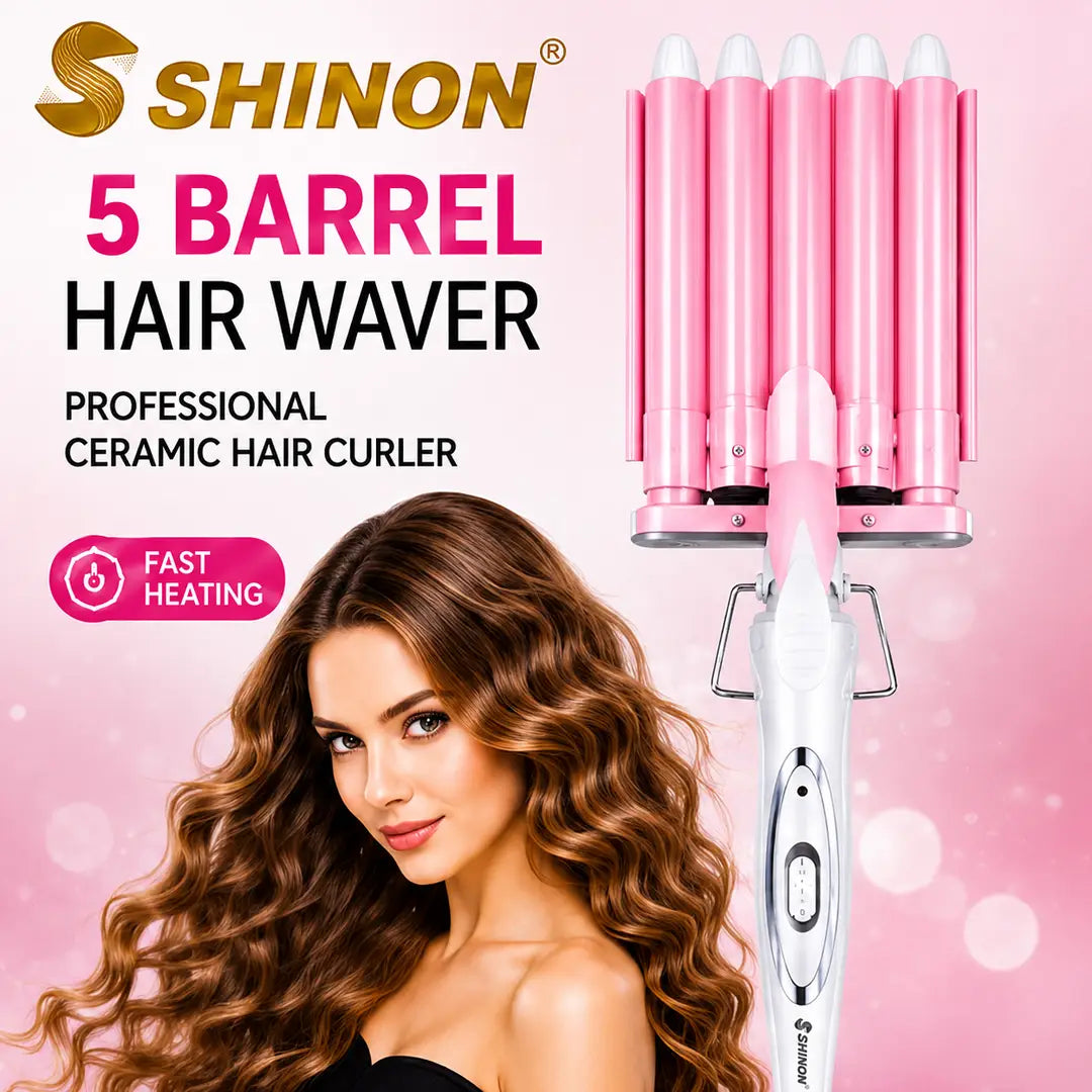 SHINON 5 Barrel Hair Waver Curling Iron | Professional Ceramic Hair Curler | Fast Heating Hair Styling Tool