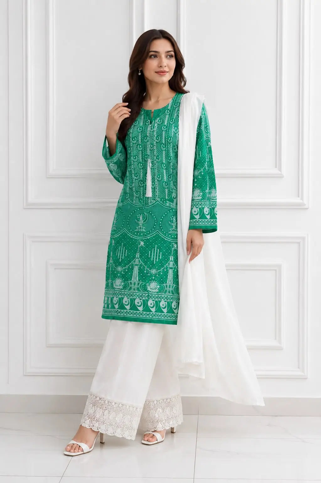3 Pcs Women's Stitched Arabic Lawn Block Printed Suit Azadi Prints AZ1