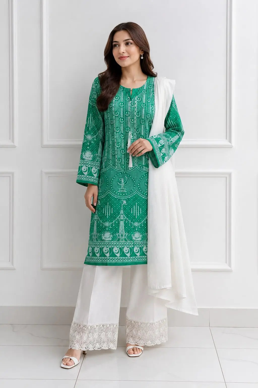 3 Pcs Women's Stitched Arabic Lawn Block Printed Suit Azadi Prints AZ1