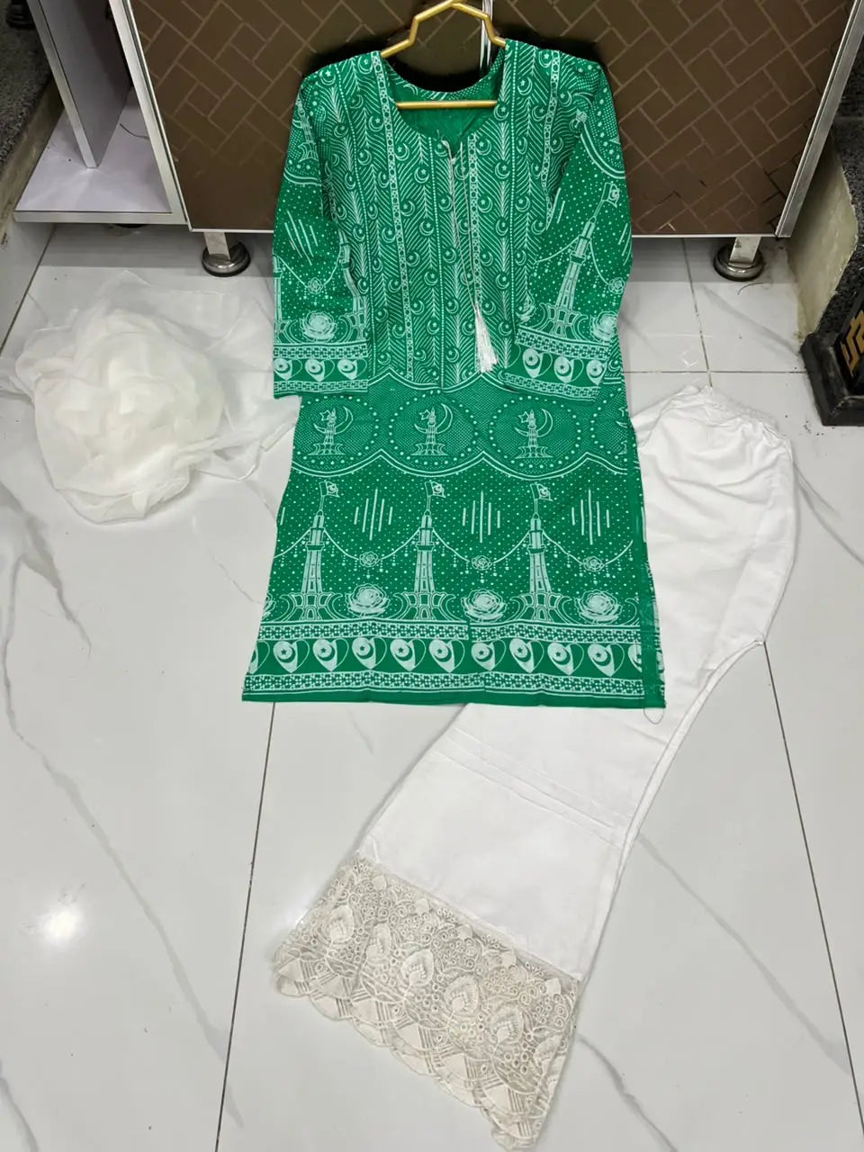 3 Pcs Women's Stitched Arabic Lawn Block Printed Suit Azadi Prints AZ1
