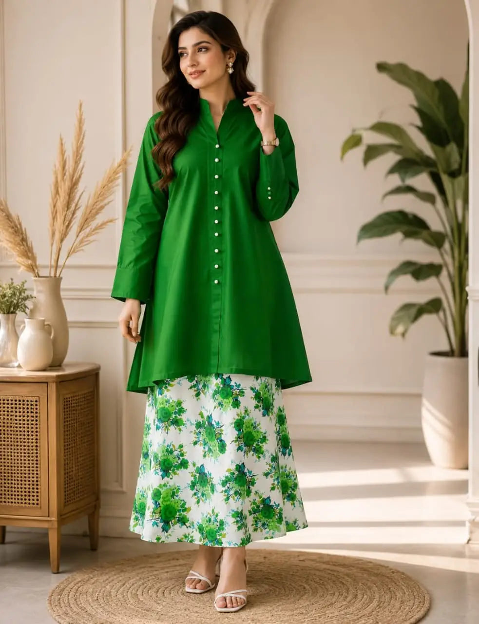 2 Pcs Women's Stitched Cotton Printed Co-Ord Set