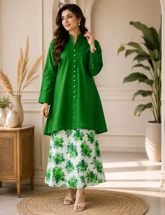 2 Pcs Women's Stitched Cotton Printed Co-Ord Set