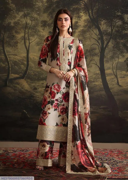 3 Pcs Women's Unstitched Printed Embroidered Suit