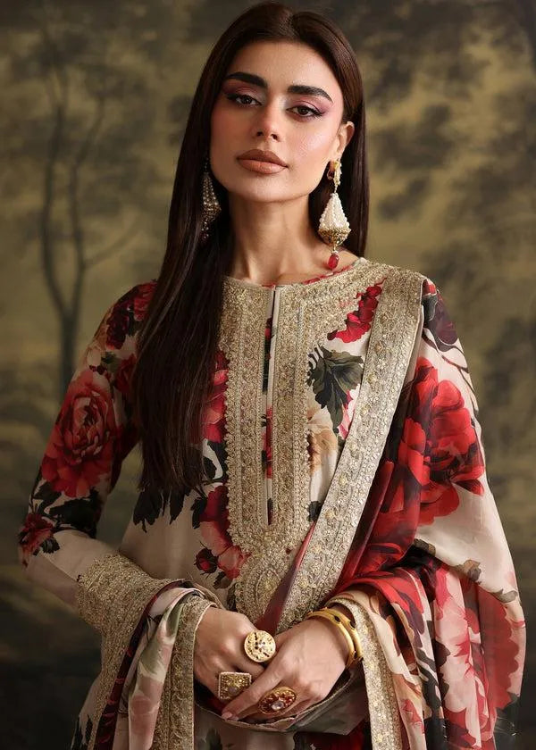 3 Pcs Women's Unstitched Printed Embroidered Suit